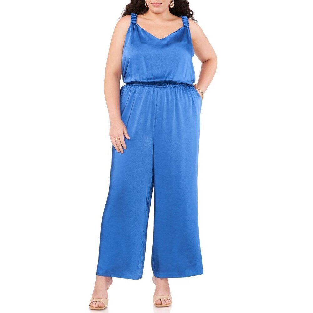 NWT Vince Camuto Satin Elastic Waist Wide Leg Jumpsuit in Sapphire Sz. 24W